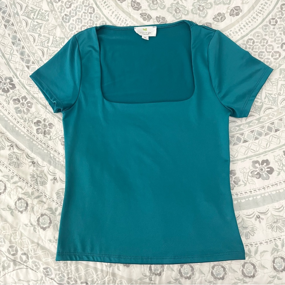 Teal Square Neck Top